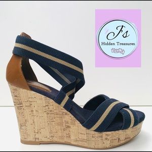 Merona Elastic Strap Wedge Sandal Navy Size 7